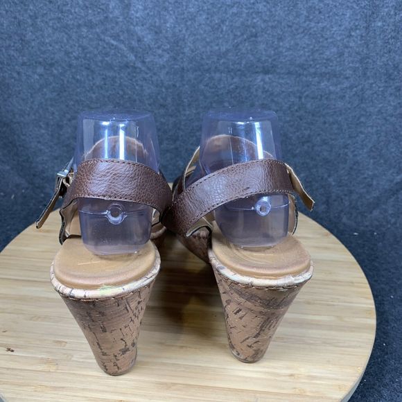 Boc Sandals Womens 11 Brown‎ Wedge Cork Open Toe Buckle Strappy Slingback - Picture 4 of 7